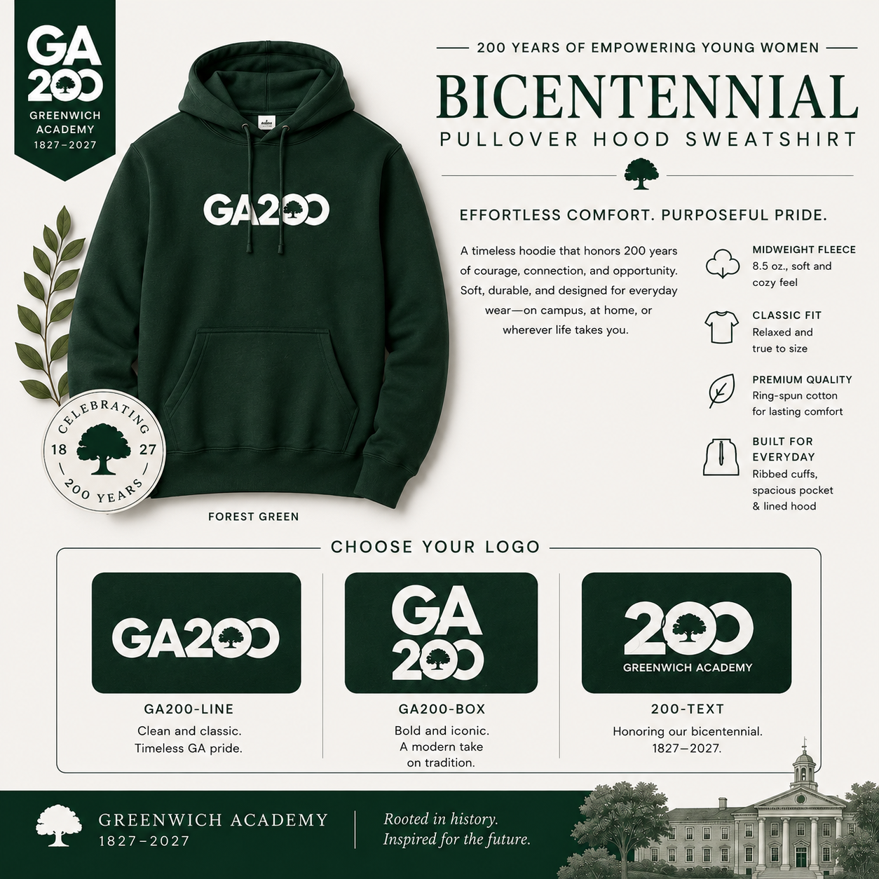 Bicentennial Green Pullover Hood Sweatshirt