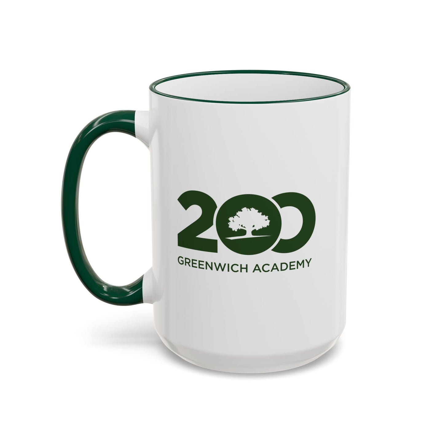 15 oz White Ceramic Coffee Mug with Green Trim