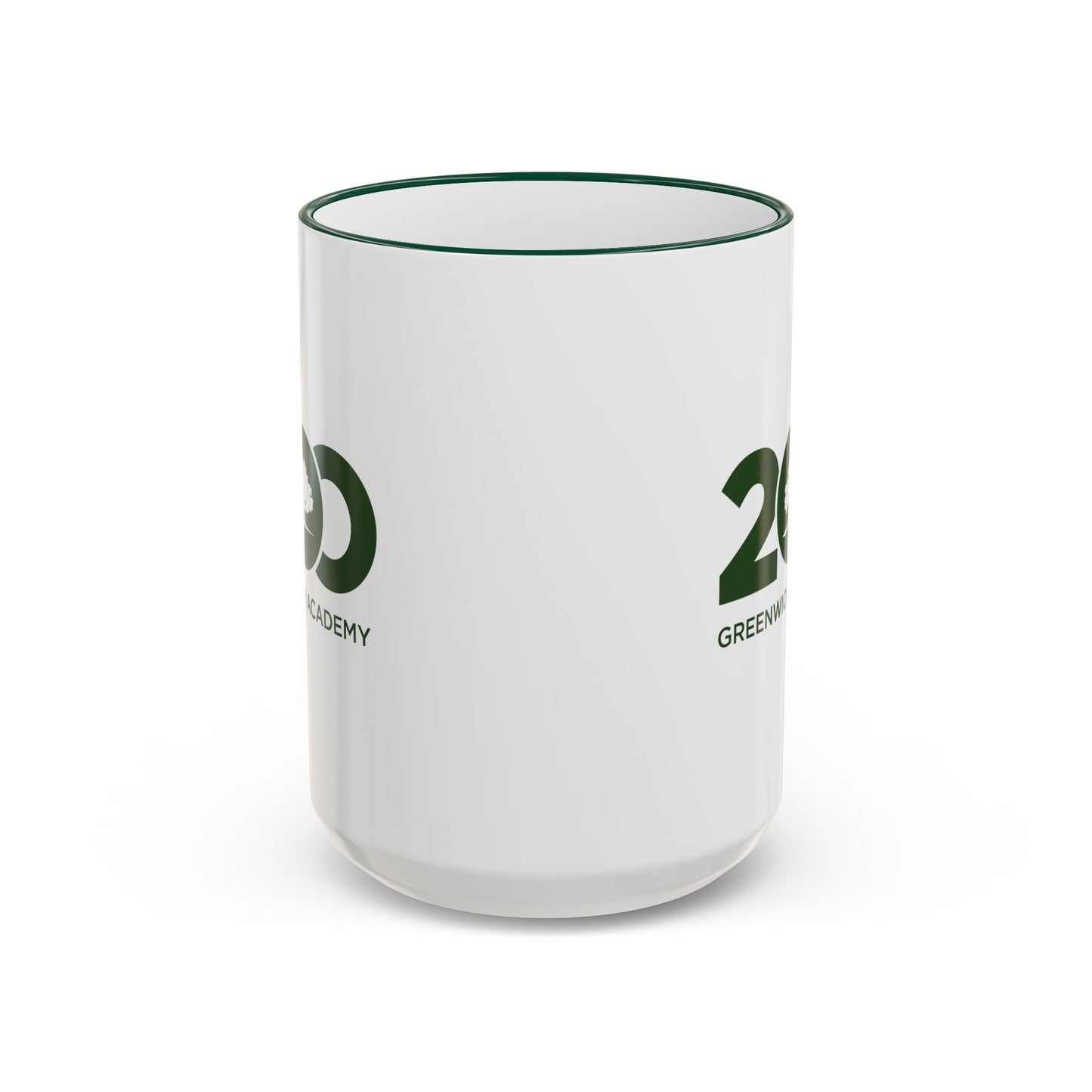 15 oz White Ceramic Coffee Mug with Green Trim