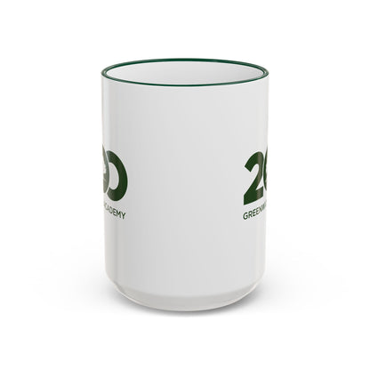 15 oz White Ceramic Coffee Mug with Green Trim