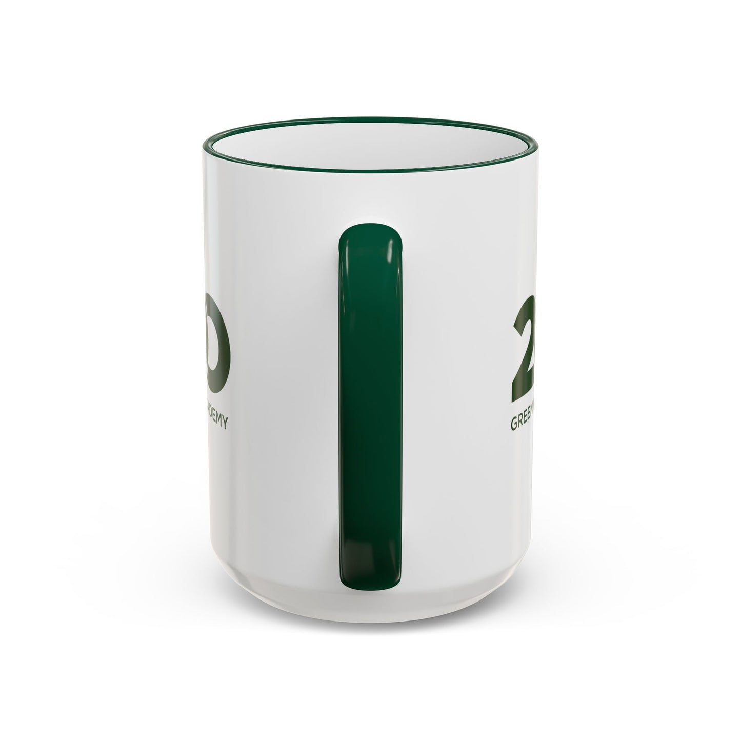 15 oz White Ceramic Coffee Mug with Green Trim