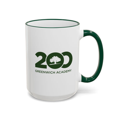 15 oz White Ceramic Coffee Mug with Green Trim