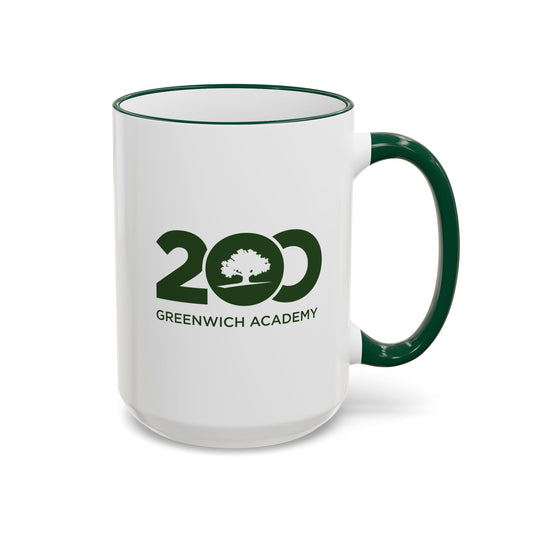15 oz White Ceramic Coffee Mug with Green Trim